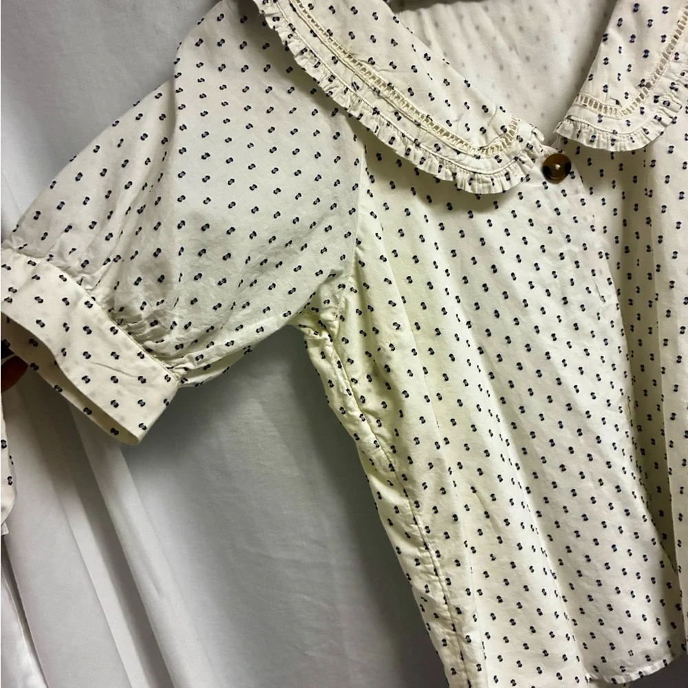 LC Lauren Conrad Ivory Blouse with Navy Dots - Picture 3 of 5